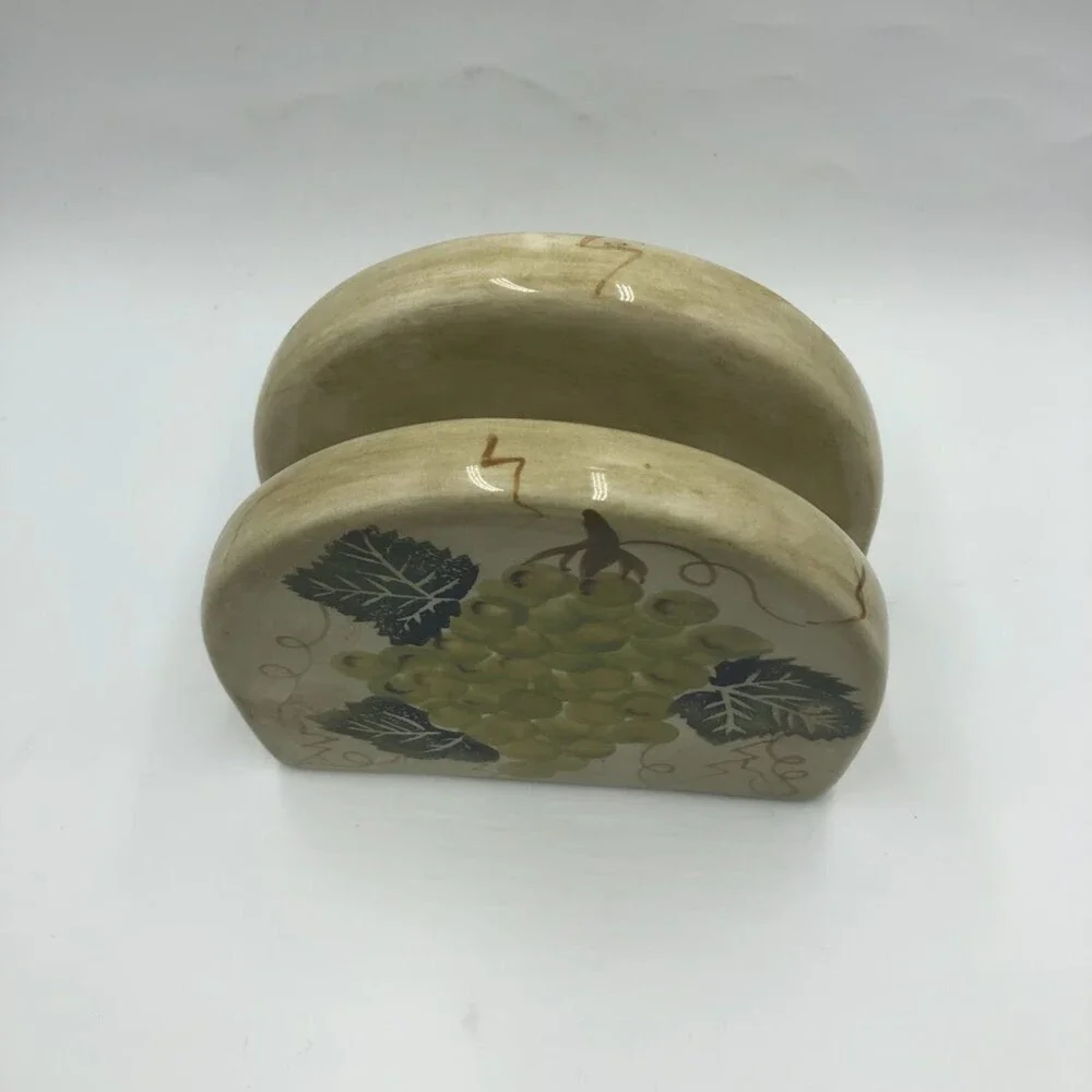 Tabletops Unlimited Cabernet Handpainted Collection Ceramic Napkin Holder Grapes